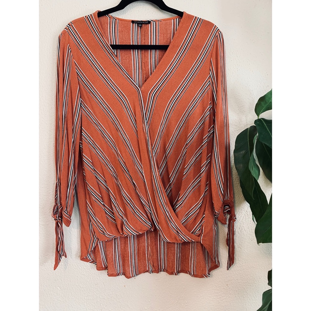 Rust Wrap Top with Tied 3/4 Length Sleeves